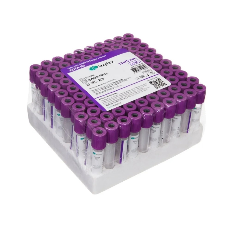  TUBO DE SANGUE 4ML A VCUO EDTA K3 - EMBALAGEM COM 100 UNIDADES