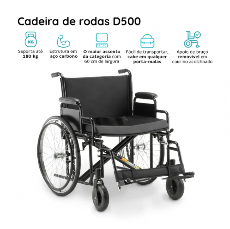 CADEIRA DE RODAS DOBRAVEL D500 - SUPORTE 180KG - DELLAMED