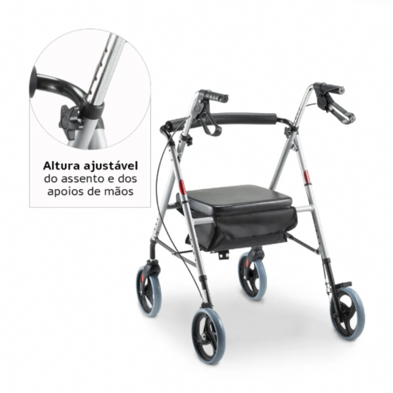 Andador de Alumnio Dobrvel 4 Rodas com Assento D12 Dellamed