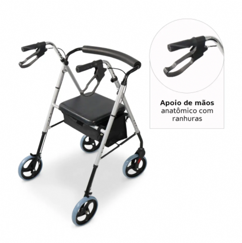 Andador de Alumnio Dobrvel 4 Rodas com Assento D12 Dellamed
