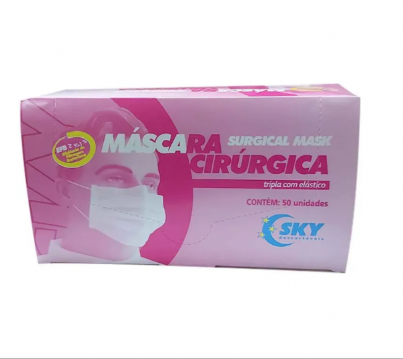 Mscara Rosa Descartvel Cirrgica Tripla 50 Unidades - SKY